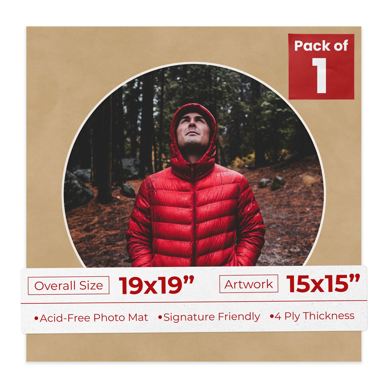 Beige Suede Mat Board for 19x19 Frames - Circle Opening for 15x15 Photos